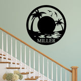 Custom Family Name Wall Decal Tropical Sunset Wall Art VWAQ - CS65