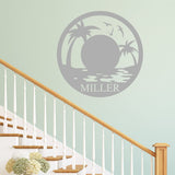 Custom Family Name Wall Decal Tropical Sunset Wall Art VWAQ - CS65