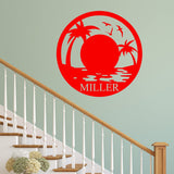 Custom Family Name Wall Decal Tropical Sunset Wall Art VWAQ - CS65