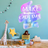 VWAQ Make Each Day A Work of Art - Artist Quotes Wall Decal - Peel and Stick Watercolor Mural - PT5 