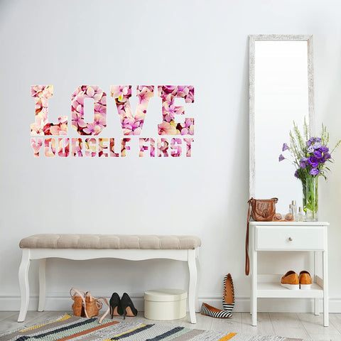VWAQ Love Yourself First Floral Pattern Wall Decal Home Decor Sticker - PT6 