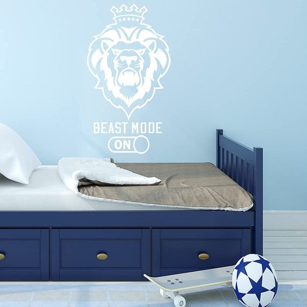 VWAQ Lion Beast Mode On Wall Decal Inspirational Attitude Quote Motivational Wall Art Stickers