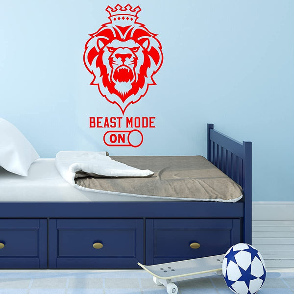 VWAQ Lion Beast Mode On Wall Decal Inspirational Attitude Quote Motivational Wall Art Stickers
