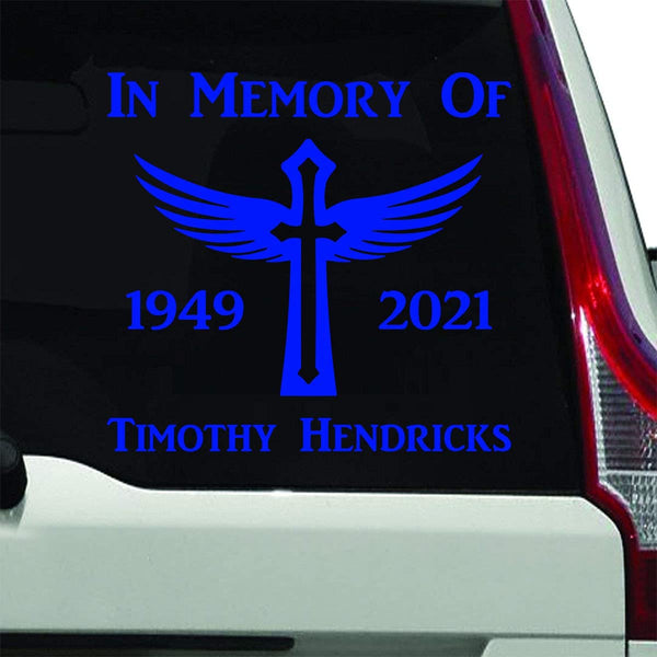 VWAQ in Memory of Car Decals Personalized Cross Vehicle Vinyl Sticker - CVD4 