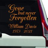 Gone But Never Forgotten Custom Vinyl Decals for Cars VWAQ - CVD5