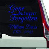 Gone But Never Forgotten Custom Vinyl Decals for Cars VWAQ - CVD5