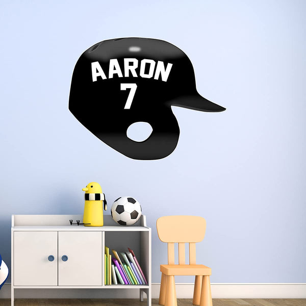 VWAQ Custom Baseball Helmet Wall Decal - Personalized Sports Peel and Stick Decor - HOL52 