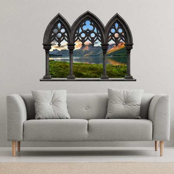 Mountain Lake Scene Window Frame Wall Decal - VWAQ.com