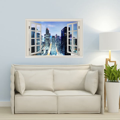 VWAQ - City Skyline Wall Sticker Office Window Decal Removable Reusable Peel and Stick Wall Mural - NWT31 
