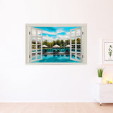 VWAQ - Vacation Wall Decal 3D Window View Office Nature Sticker Poolside Home Decor - NWT38 