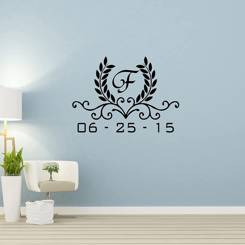 VWAQ Wreath Letter Family Monogram Wall Decal Personalized Home Decor - CS77 