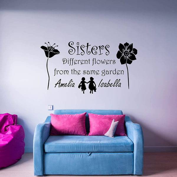 VWAQ Personalized Name Girls Room Wall Decal Flowers Wall Art Customized Kids Room Decor - CS95 