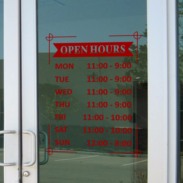 Hours of Operation Window Decal Custom Business Sign Vinyl Lettering VWAQ - CVD10