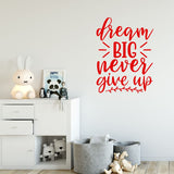 VWAQ Dream Big Never Give Up Inspirational Wall Decal Motivational Quote