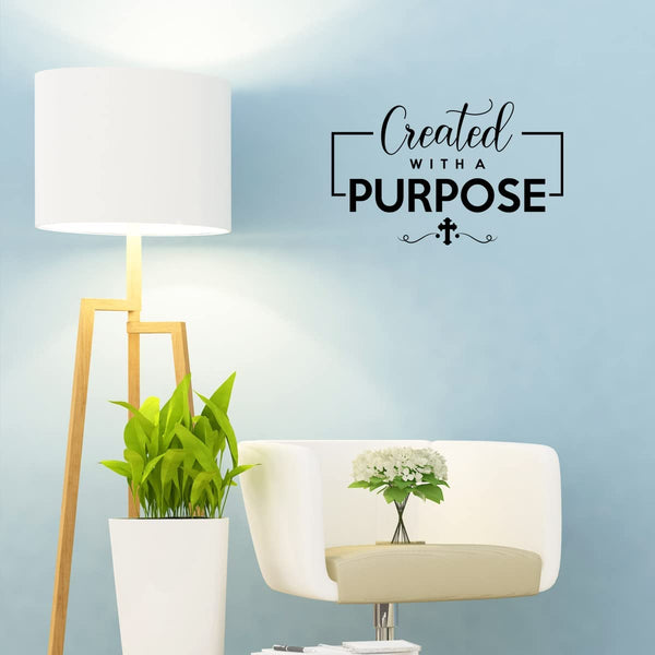 VWAQ Created with A Purpose Inspirational Wall Decal Religious Home Decor 
