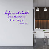 VWAQ Life and Death are in The Power of The Tongue Vinyl Wall Art Christian Decal Quote Religious Home Decor