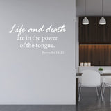 VWAQ Life and Death are in The Power of The Tongue Vinyl Wall Art Christian Decal Quote Religious Home Decor