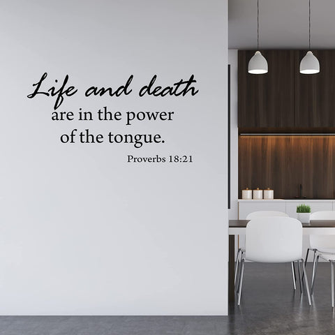 VWAQ Life and Death are in The Power of The Tongue Vinyl Wall Art Christian Decal Quote Religious Home Decor 