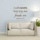 VWAQ I Will Never Leave You Nor Forsake You Religious Home Decor Inspirational Wall Decal