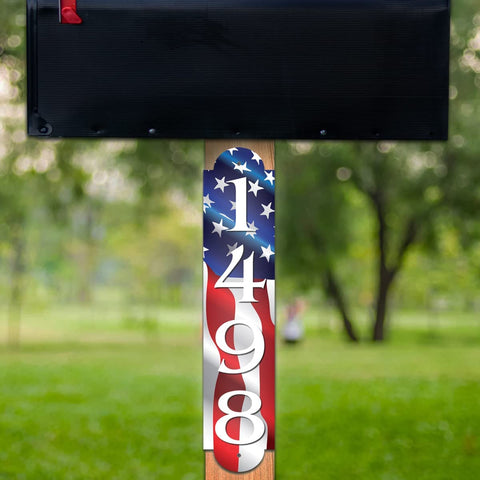 VWAQ American Flag Sign for Mailbox Post Custom Address Numbers Reflective Aluminum Plaque - AS1S2