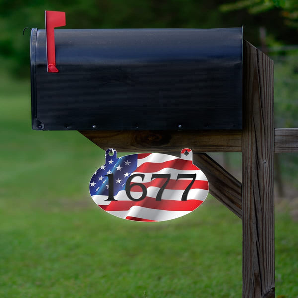 VWAQ Custom Double Sided Reflective Aluminum Sign American Flag Hanging Mailbox Address Plaque Numbers - AS2S2 