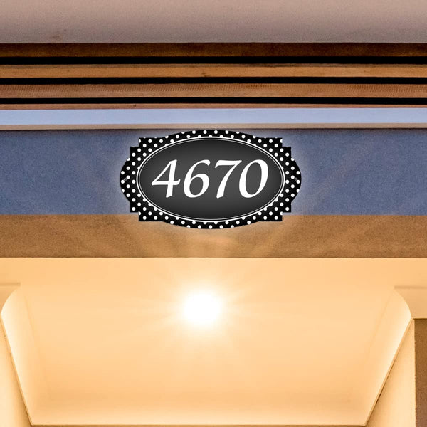 VWAQ Personalized Polka Dots Aluminum Plaque House Address Number Sign - Single Sided and Reflective Pre-Drilled Holes - AS3S10 Horizontal 