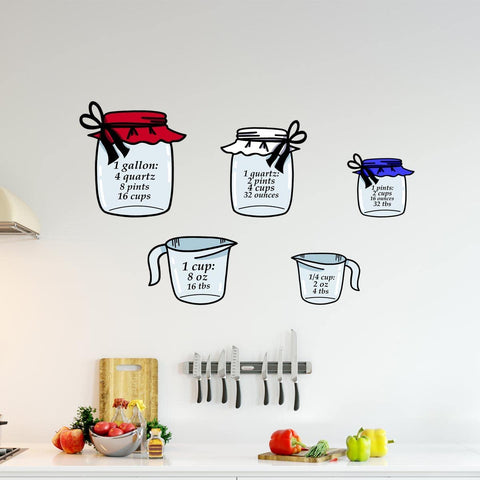 VWAQ Measuring Cups Wall Decals Kitchen Wall Stickers Peel and Stick - 5 PCS - PAS51