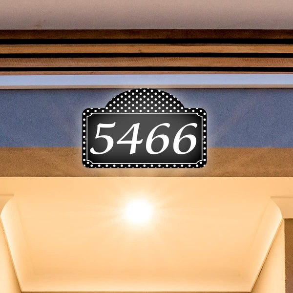 VWAQ Custom Reflective Address Numbers Sign Polka Dots Aluminum Plaque - Single Sided Pre-Drilled Holes - AS4S10 Horizontal 
