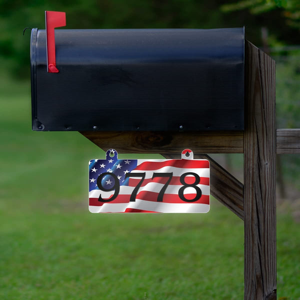 VWAQ Personalized Reflective Address Hanging Plaque for Mailbox American Flag Aluminum Sign Home Numbers - Double Sided - AS5S2 