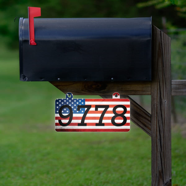 VWAQ Custom American Flag Reflective Address Hanging Sign for Mailbox Patriotic Aluminum Plaque Home Numbers - Double Sided - AS5S3 
