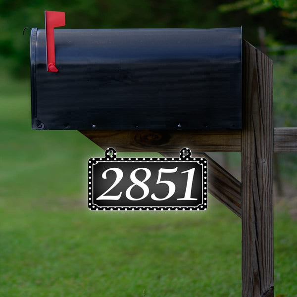VWAQ Custom Polka Dot Reflective Sign Address Hanging Aluminum Plaque Numbers for Mailbox Post - Double Sided - AS5S10 