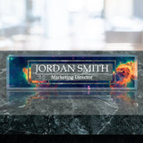 VWAQ Custom Galaxy Design Name Desk Plate On Clear Acrylic Glass - Personalized Office Decor Nameplate Sign Gift - ACS50