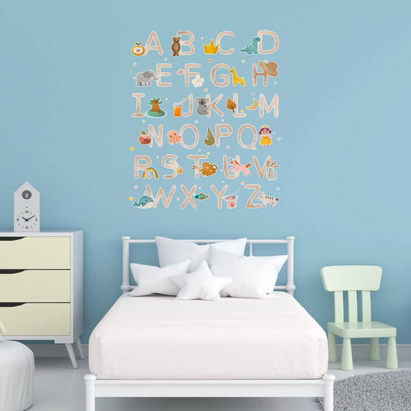 VWAQ Nursery Alphabet with Animals Vinyl Wall Decal Kids Room Decor Sticker Removable - HOL74