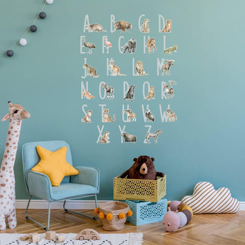 VWAQ Alphabet Nursery with Animals Vinyl Wall Sticker Kids Room Decor Decal Removable - HOL76 
