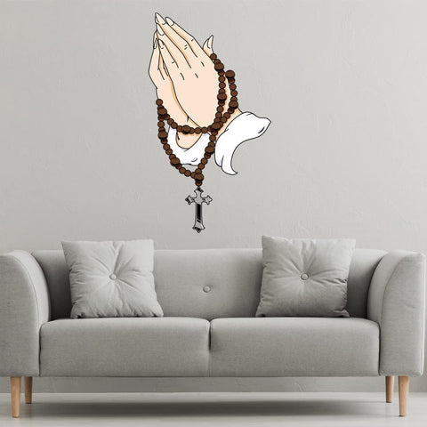 VWAQ Rosary with Praying Hands Wall Decal - Peel and Stick Christian Religious Decor - PAS53 