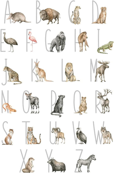 VWAQ Alphabet Nursery with Animals Vinyl Wall Sticker Kids Room Decor Decal Removable - HOL76
