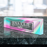 VWAQ Personalized Nameplate for Desk - Custom Name Clear Acrylic Glass Epoxy Resin Styled Marble Look - Customized Gift - ACS59