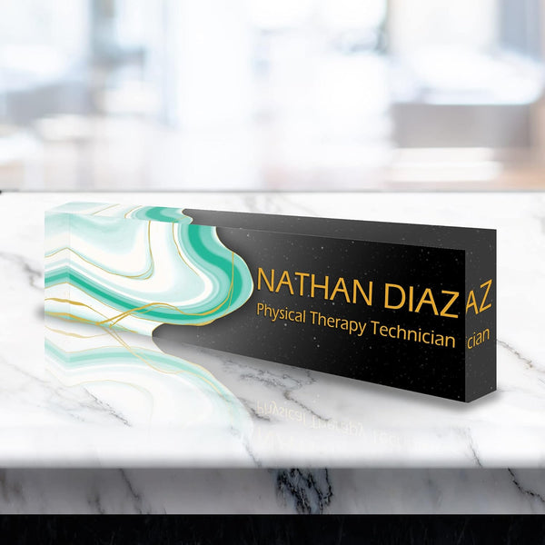 VWAQ Custom Name Plate for Office Desk - Customized Clear Acrylic Glass Professional Art Marble Epoxy Resin Design - Personalized Gift - ACS68 