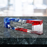 VWAQ Personalized Patriotic Nameplate for Desk - Custom Clear Acrylic Glass American Flag Art - Customized Office Decor Name Plate Sign - Personalized Gift - ACS72