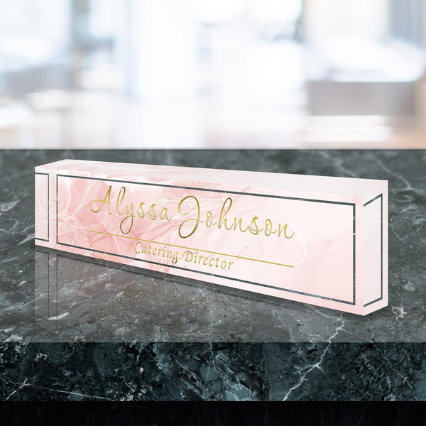 VWAQ Personalized Nameplate for Desk Rose Gold - Clear Acrylic Glass Art - Custom Office Decor Name Plate Sign - Personalized Gift - ACS71