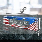 VWAQ Custom American Flag Nameplate for Desk - Personalized Clear Acrylic Glass Patriotic Art - Customized Office Decor Name Plate Sign - Personalized Gift - ACS73