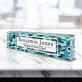 VWAQ Custom Camouflage Name Plate for Desk - Clear Acrylic Glass Art - Customized Office Decor Nameplate Sign - Personalized Gift - ACS80 