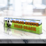 VWAQ Custom Soccer Name Plate for Desk - Clear Acrylic Glass Art - Customized Office Decor Nameplate Sign - Personalized Gift - ACS82