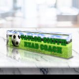 VWAQ Custom Soccer Name Plate for Desk - Clear Acrylic Glass Art - Customized Office Decor Nameplate Sign - Personalized Gift - ACS82