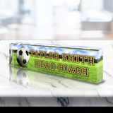 VWAQ Custom Soccer Name Plate for Desk - Clear Acrylic Glass Art - Customized Office Decor Nameplate Sign - Personalized Gift - ACS82