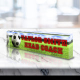 VWAQ Custom Soccer Name Plate for Desk - Clear Acrylic Glass Art - Customized Office Decor Nameplate Sign - Personalized Gift - ACS82