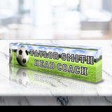 VWAQ Custom Soccer Name Plate for Desk - Clear Acrylic Glass Art - Customized Office Decor Nameplate Sign - Personalized Gift - ACS82 