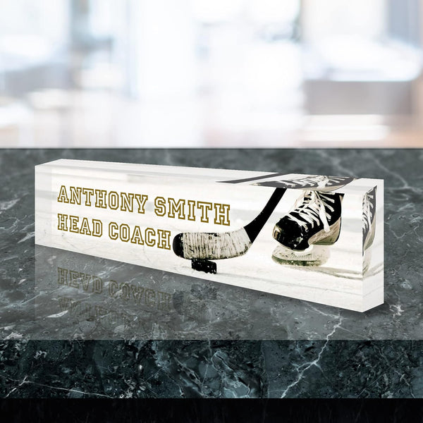 VWAQ Custom Hockey Name Plate for Desk Clear Acrylic Glass Art Cus