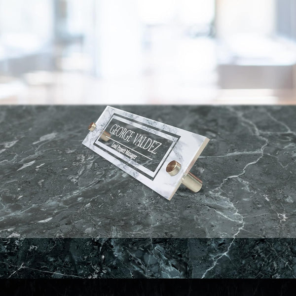 VWAQ Personalized Name Plate for Wall Custom Name White Marble Offic