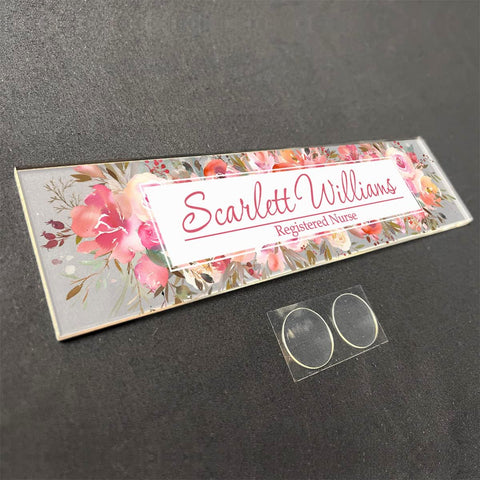 VWAQ Personalized Flower Name Plate for Wall - Floral Clear Acrylic - Custom Women's Office Decor Nameplate Sign Gift - WACS20